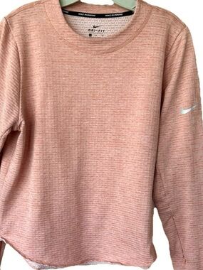Nike Dri-FIT Therma Sphere Running Top Women M Coral Thumbholes Zip Pocket